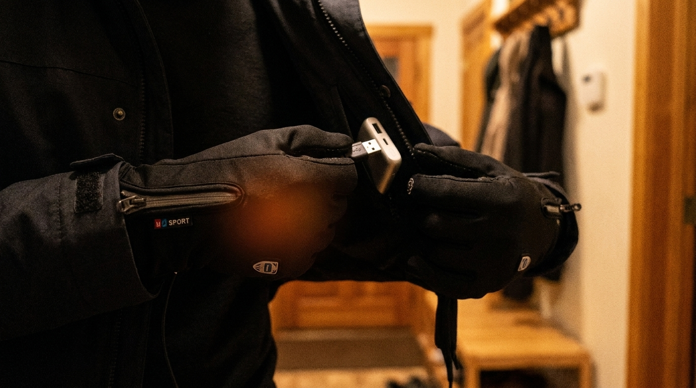 Beheizte Handschuhe per USB-Kabel an Powerbank anschließen